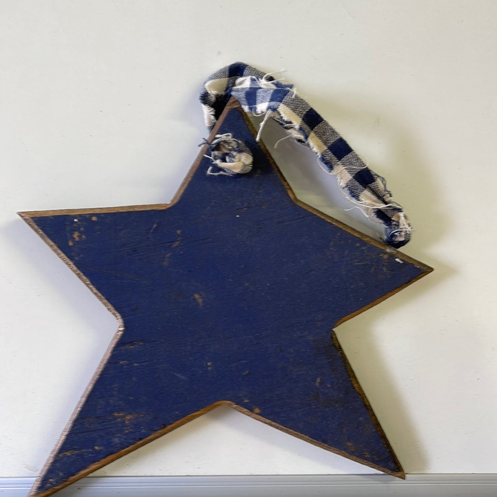 Primitive blue wooden star hanging
